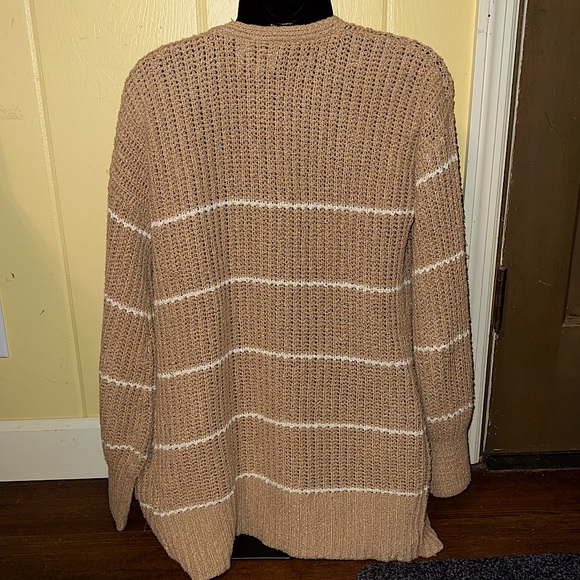 Pink Rose Tan & White Sweater Knit Long Sleeve Cardigan Open Front Size S - Picture 3 of 14